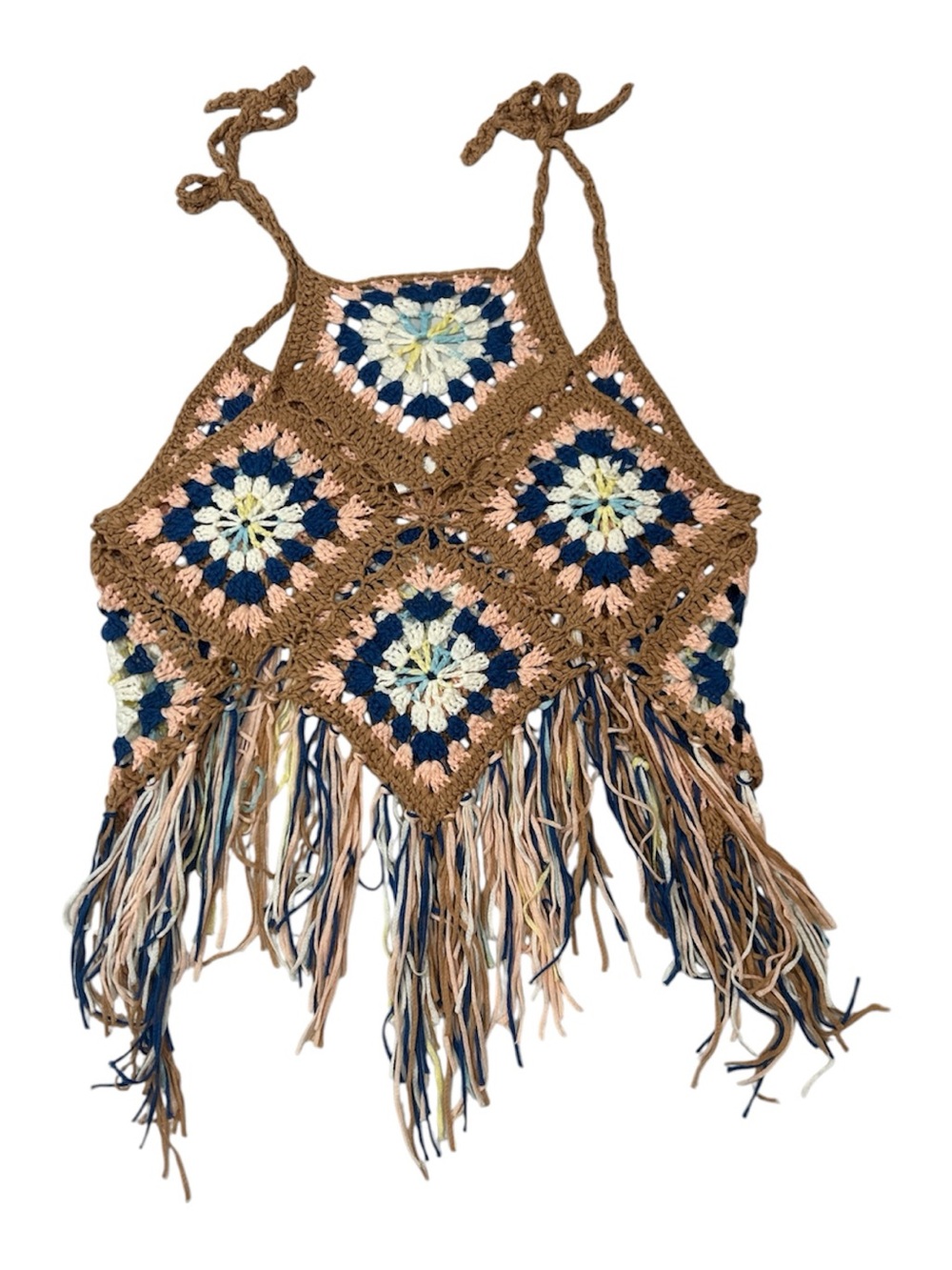 Vivid Importers Crochet Fringe Halter Tank Top Sz L/XL